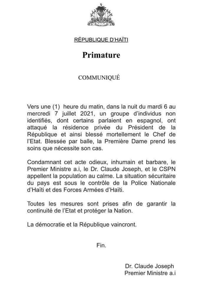 HAÏTI : LE PRESIDENT JOVENEL MOÏSE ASSASSINE DANS LA NUIT DANS SA RESIDENCE PRIVEE