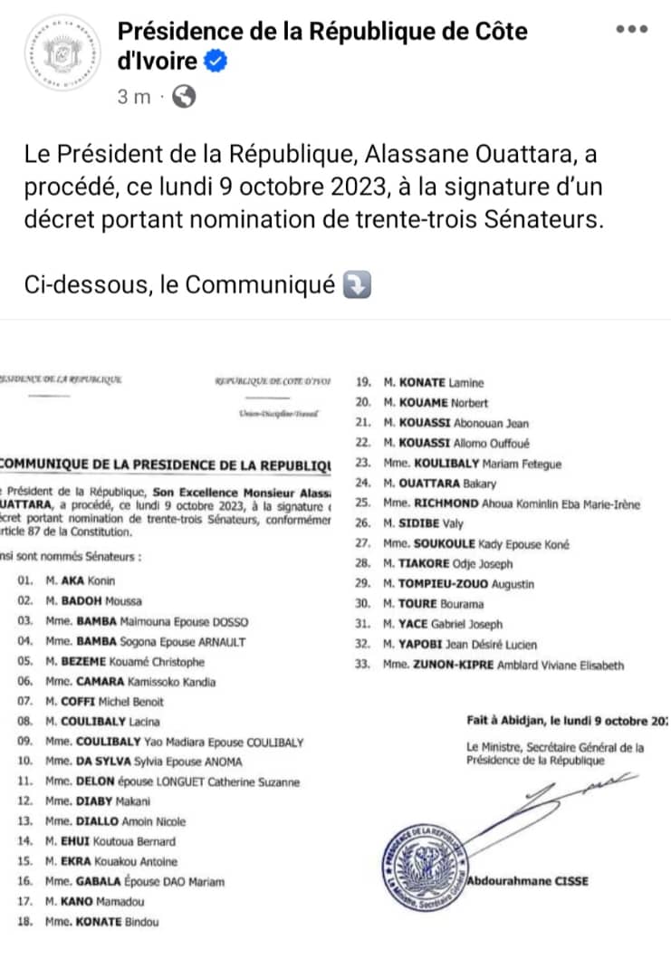 Désignation des 33 sénateurs/ La curieuse nomination de Kandia Camara.