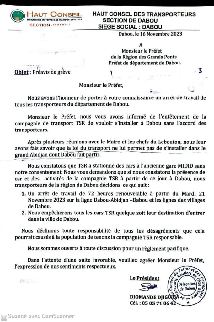 Dabou/ Des transporteurs s'opposent à l'installation d'une c
