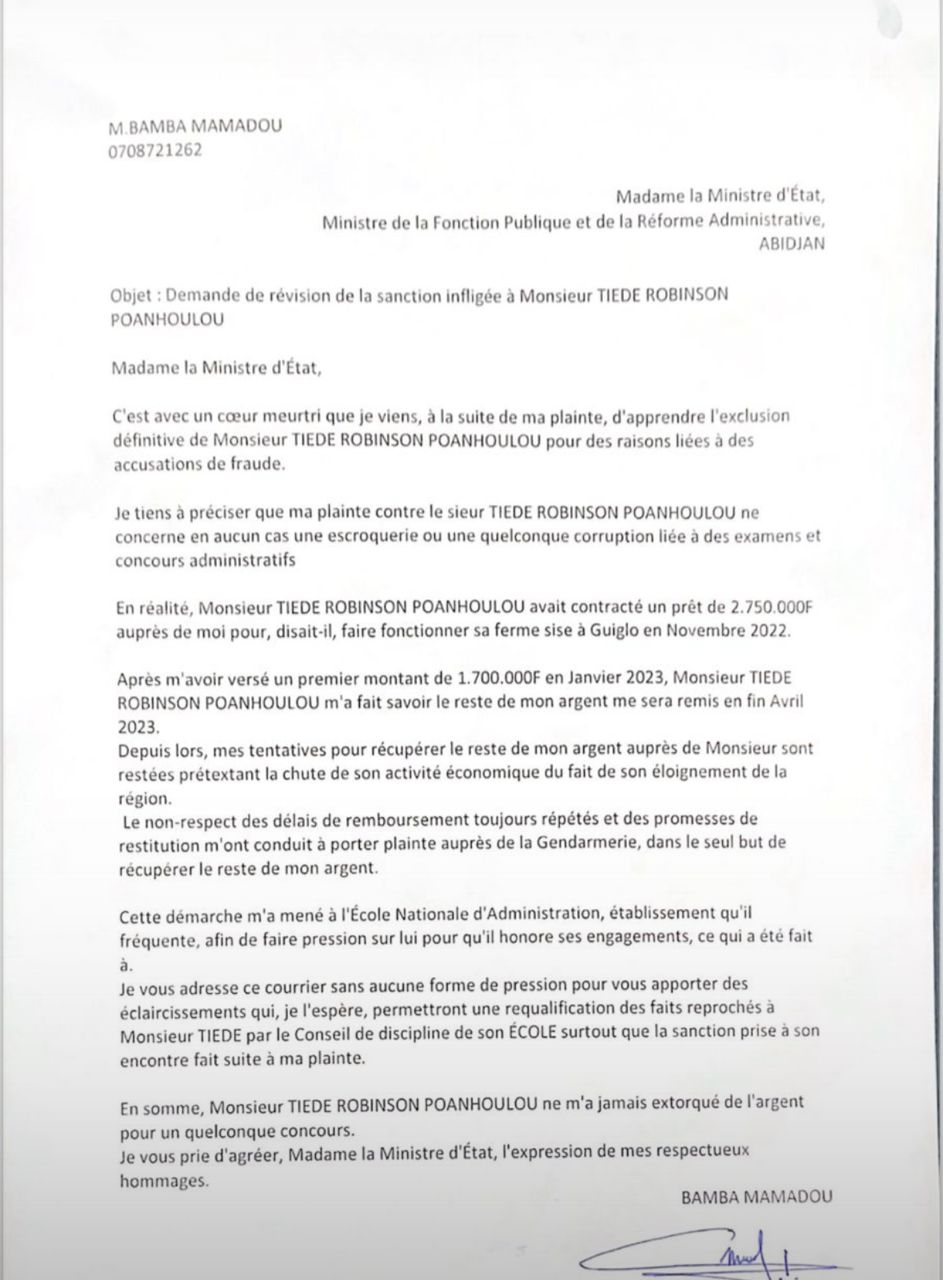 Affaire "Un élève de l'Ena exclu pour escroquerie"/ Un courr