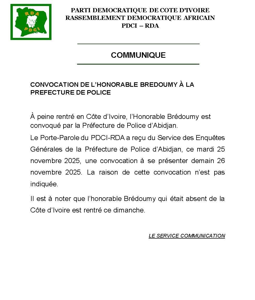 Pdci/ Rentré fraîchement de son exil forcé, Brédoumy encore