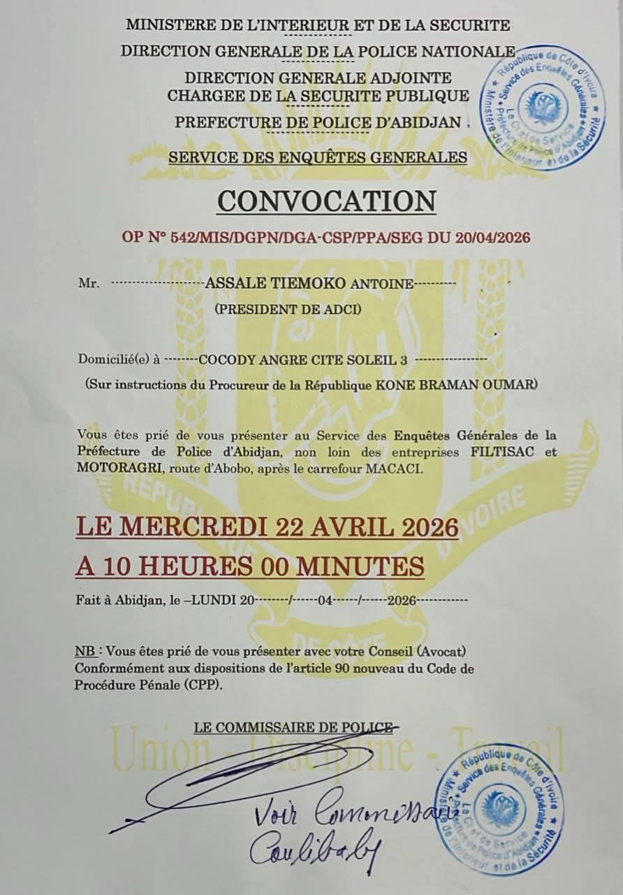 Politique/ Le député-maire de Tiassalé devant le procureur l
