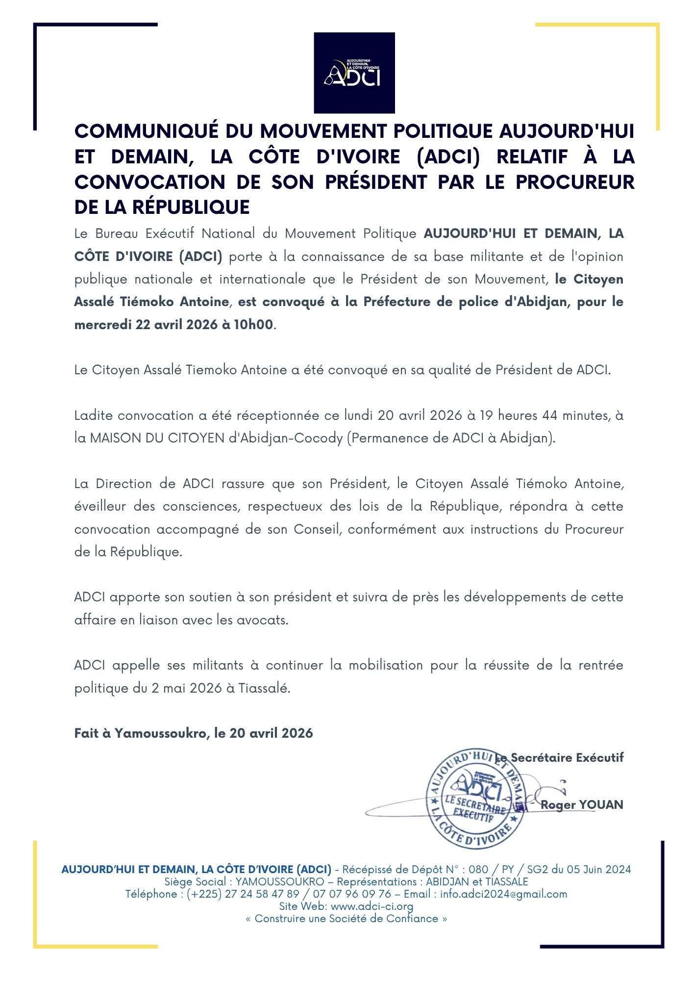 Politique/ Le député-maire de Tiassalé devant le procureur l
